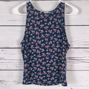🎇3/$30🎇 Gaze Navy Blue Floral Slightly Cropped Tank Top